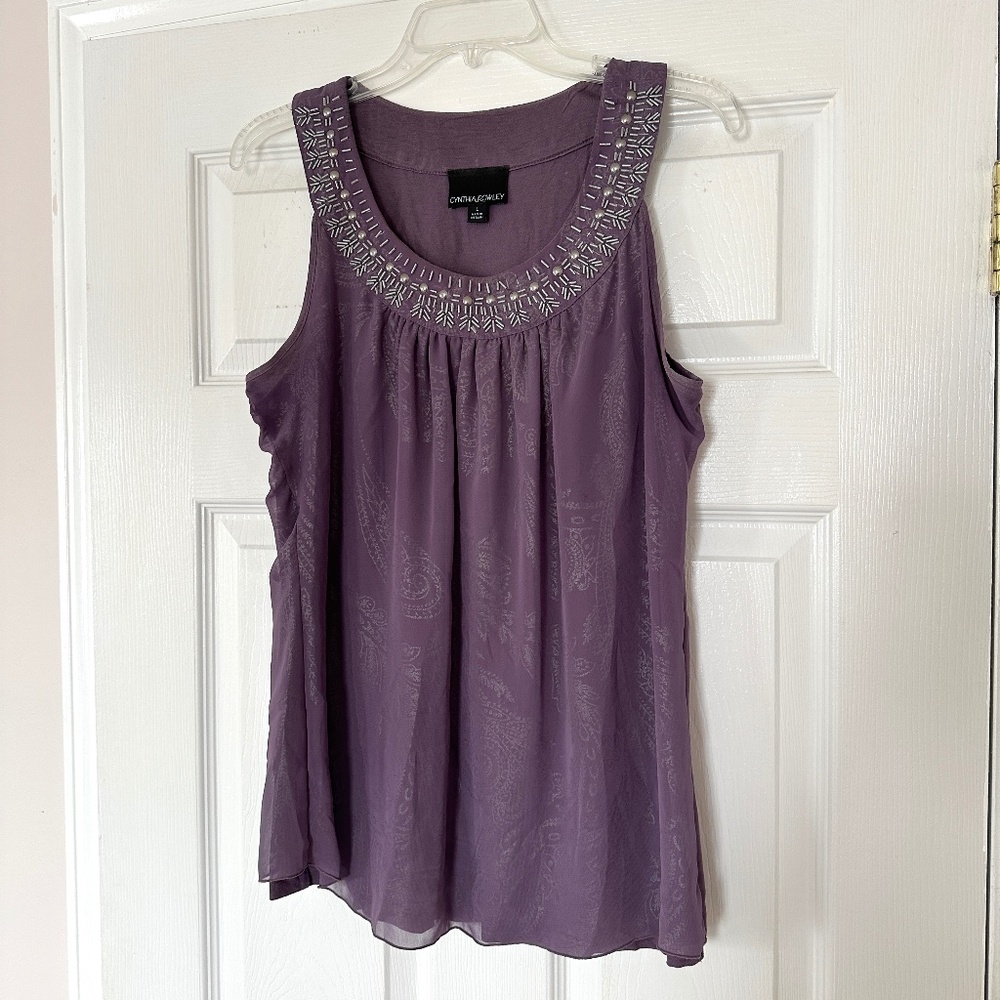 Cynthia Rowley Plum Purple Sleeveless Top Beaded